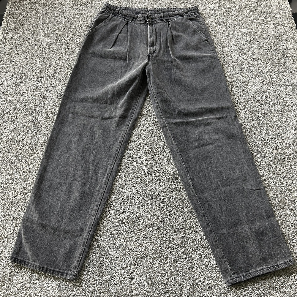Vintage Dockers Pants Men 34x32 Gray Cotton Denim Pleated Chino Relaxed Straight